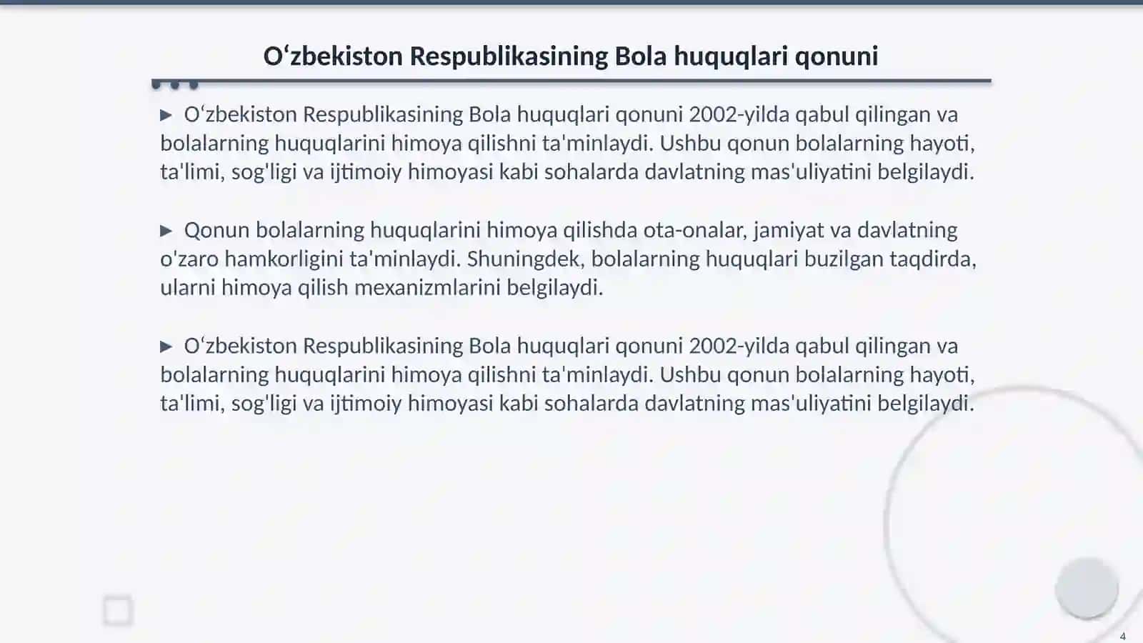 Bolalar huquqlari va uni himoya qilishda oʻqtuvchuning maʼsuliyati 4