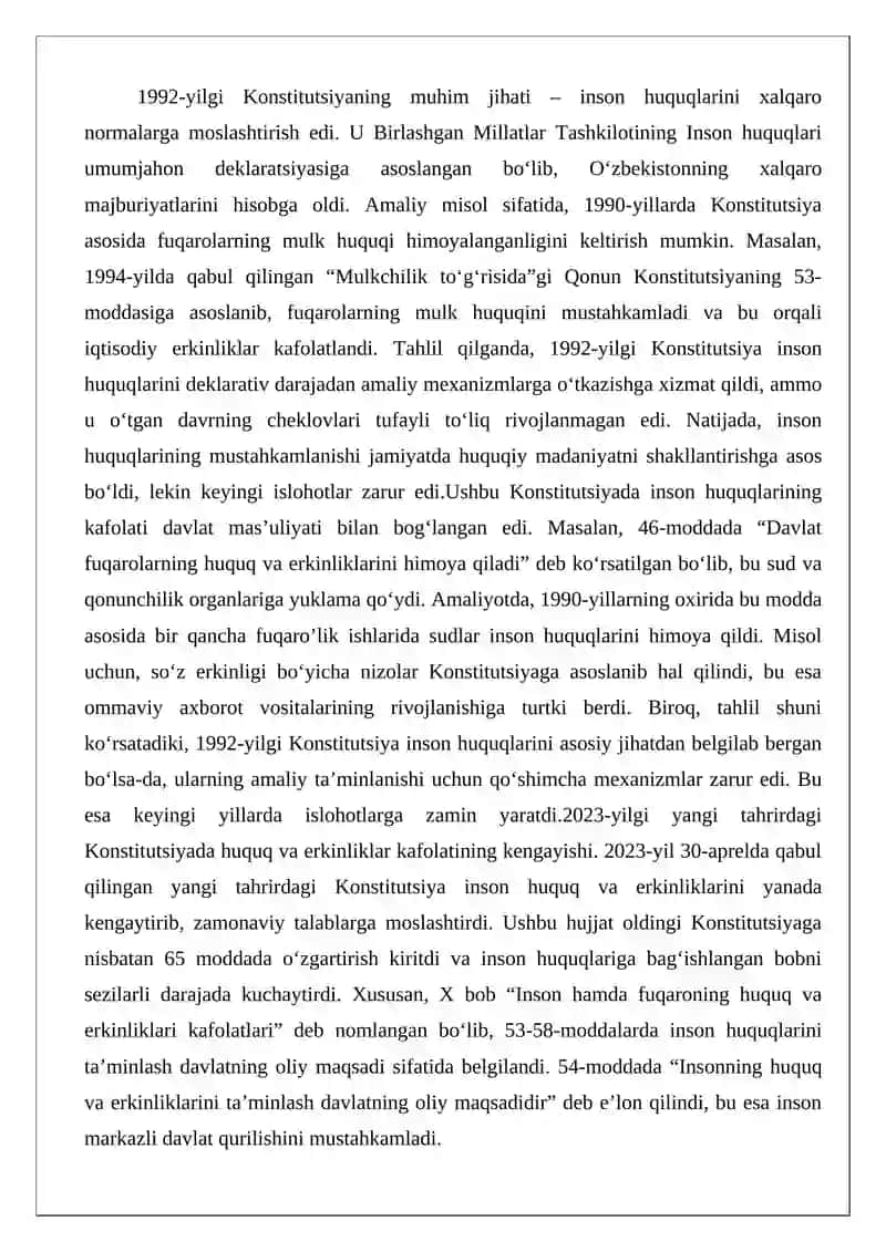 Yangi O‘zbekistonda inson haq-huquqlari va erkinliklari kafolatining yaratilishi 4