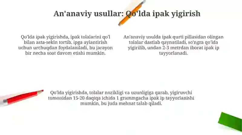 Yigirilgan ipak iplarini ishlab chiqarish texnologiyasi 4
