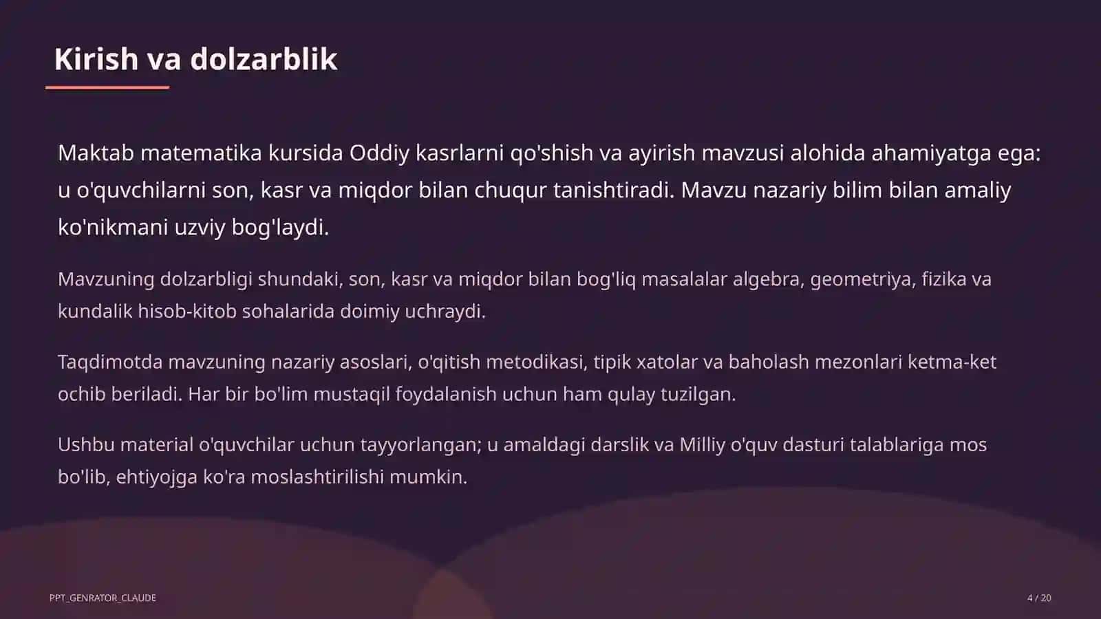 Oddiy kasrlarni qo'shish va ayirish (5-sinf) 4