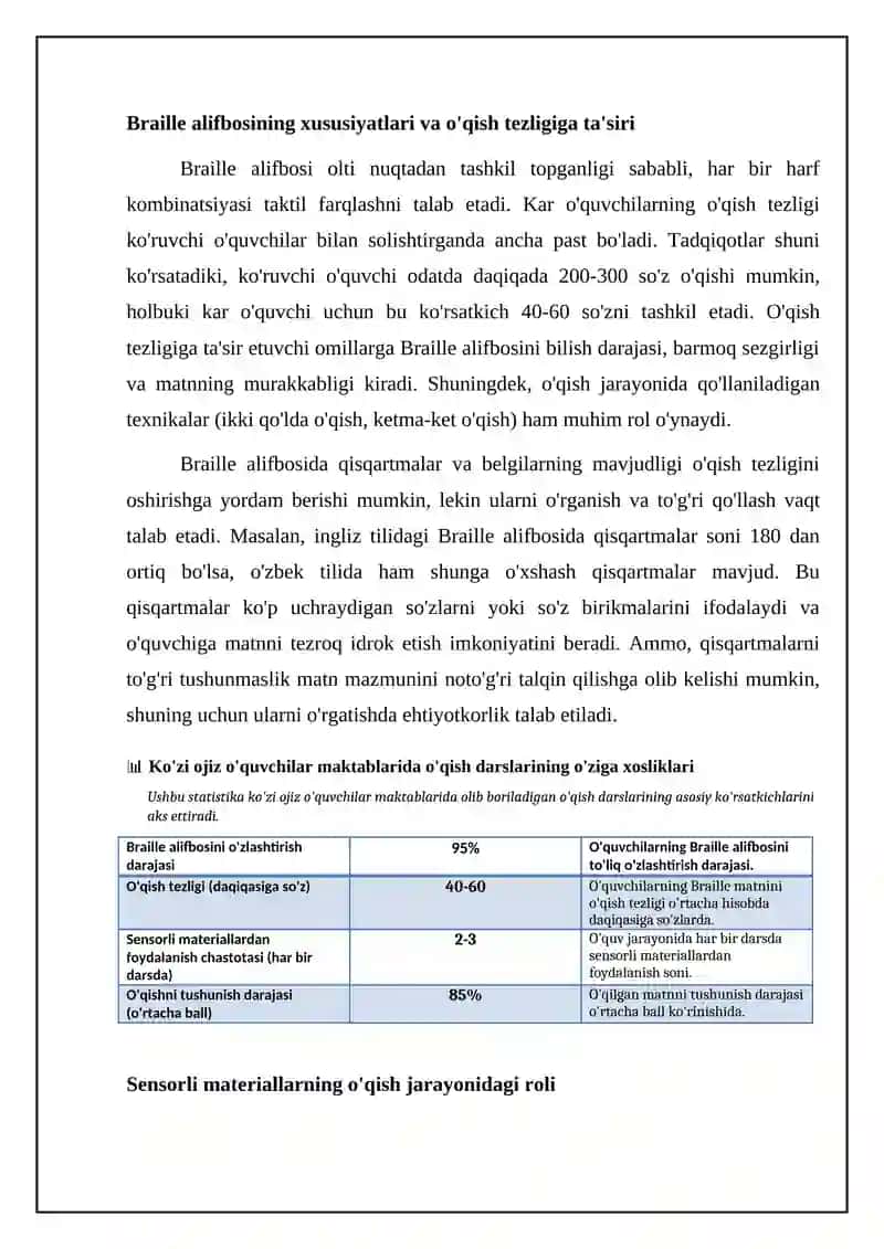 Braille alifbosi va sensorli materiallar: O'qish jarayonining asosiy vositalari 4