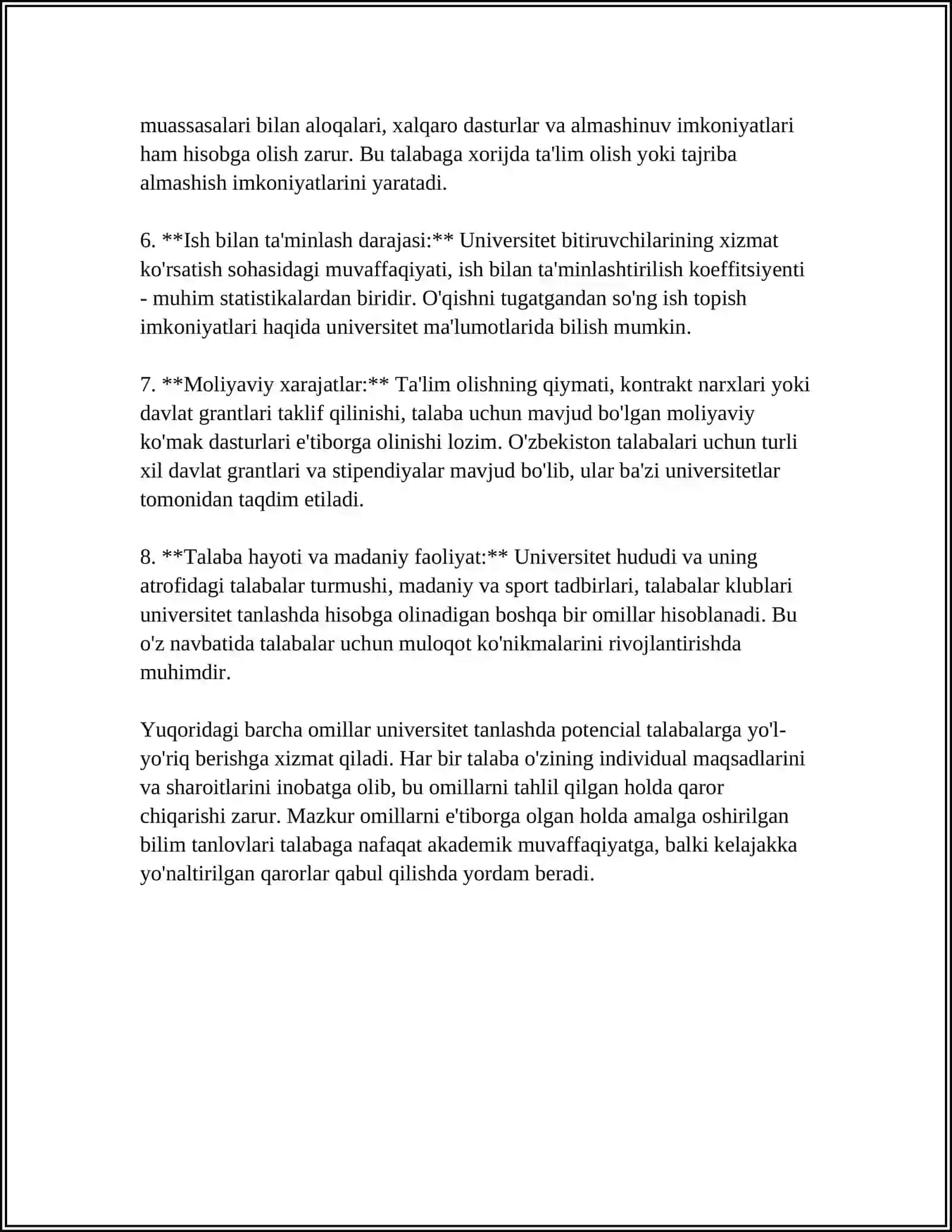 UNIVERSITET HAQIDA TAVSIYANOMA 4
