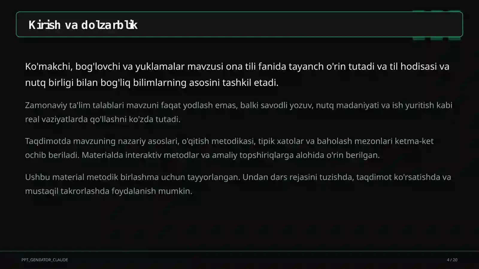 Ona tili (5–11) — metodik birlashma uchun 4
