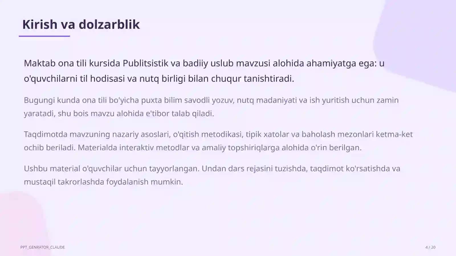 Publitsistik va badiiy uslub (10-sinf) 4