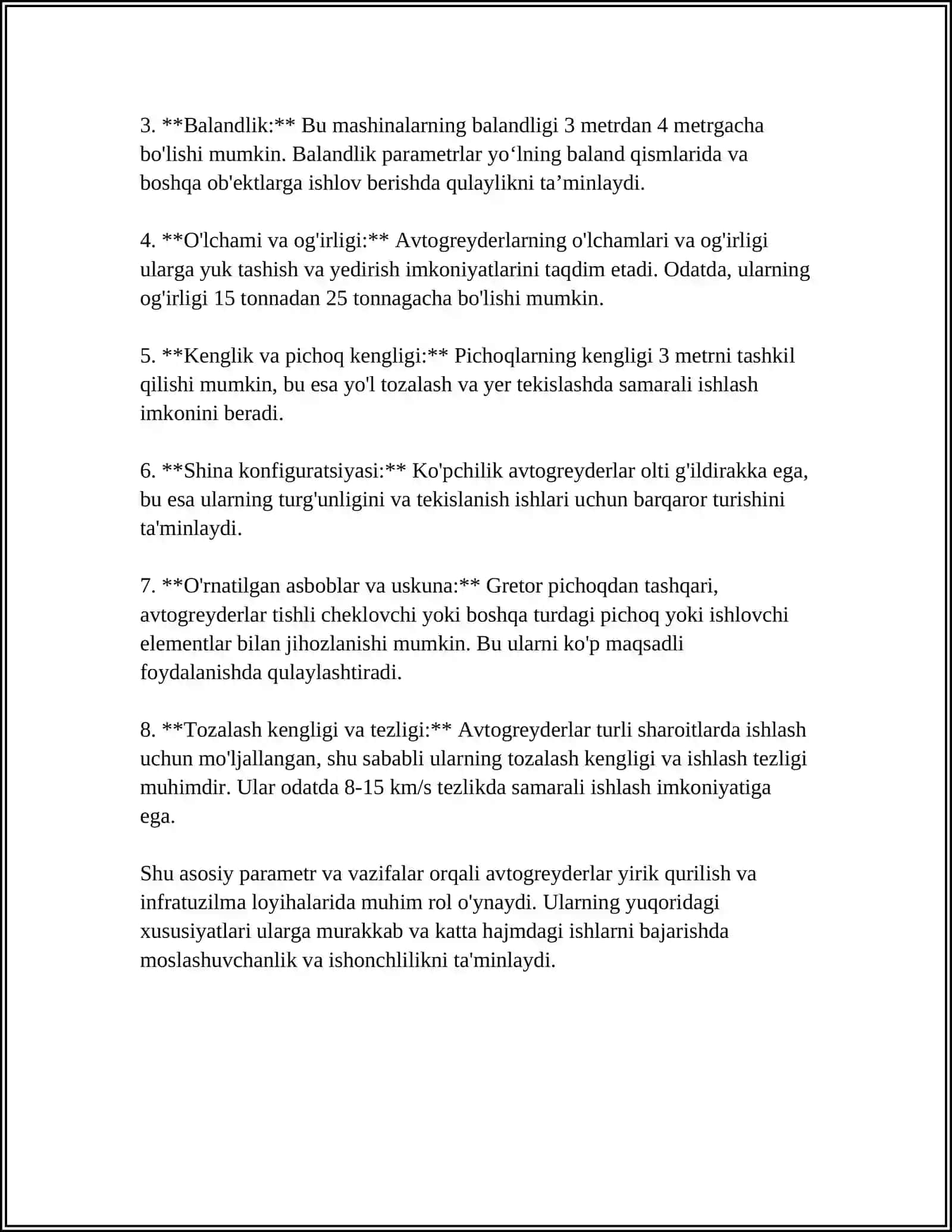 AVTOGREYDER ASOSIY PARAMETRINI ANIQLASH VA TANLASH 4