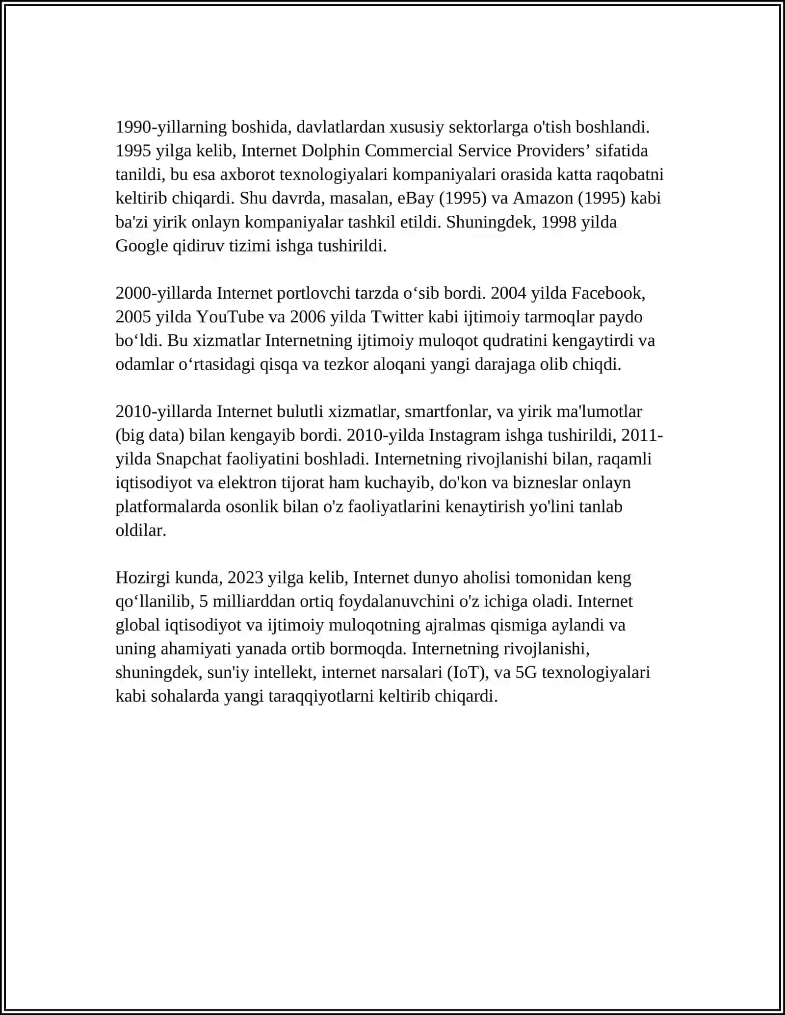 INTERNET TEXNOLOGIYALARI VA XIZMATLARI HAQIDA 4