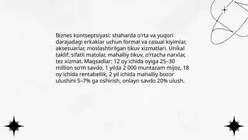 Erkaklar kiyim doʻkoni haqida biznes reja 4