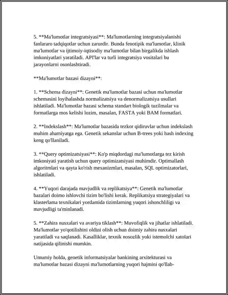BIOINFORMATIKA VA GENOMIKA FANLARI KELAJAGI,GENETIK INFORMATISIYALAR BANKI 4