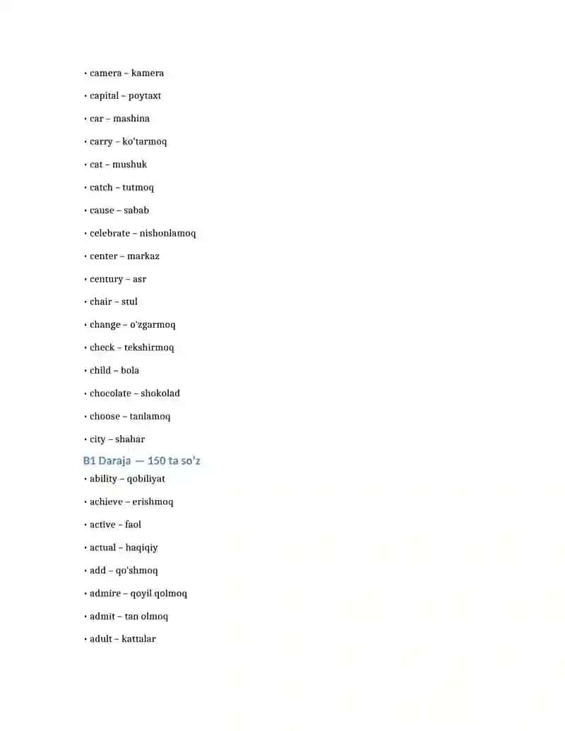 A2–C1 Darajalarga Ajratilgan Lug‘at + 500+ So‘z + Testlar 4