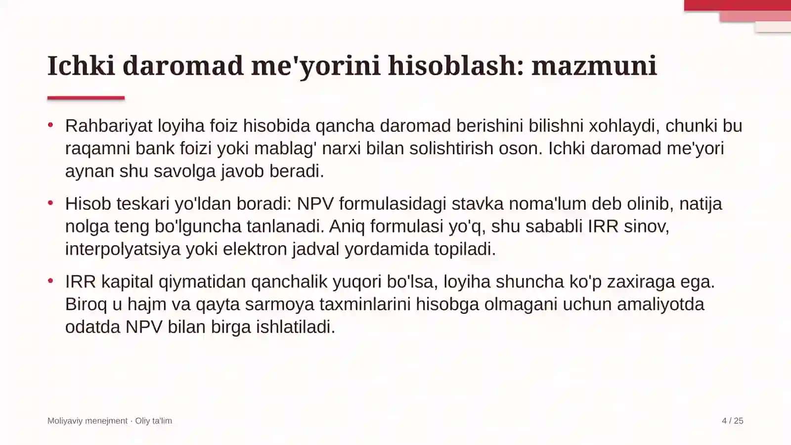 Akusherlik va ginekologiyada ichki daromad me'yorini hisoblash 4