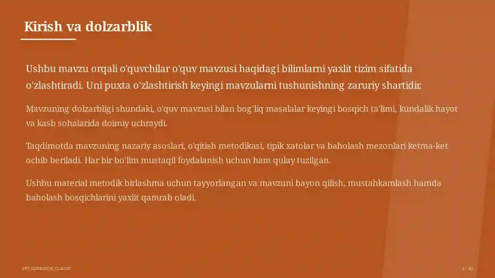 Algebra va geometriyani yagona "Matematika" fani sifatida o'qitish 4