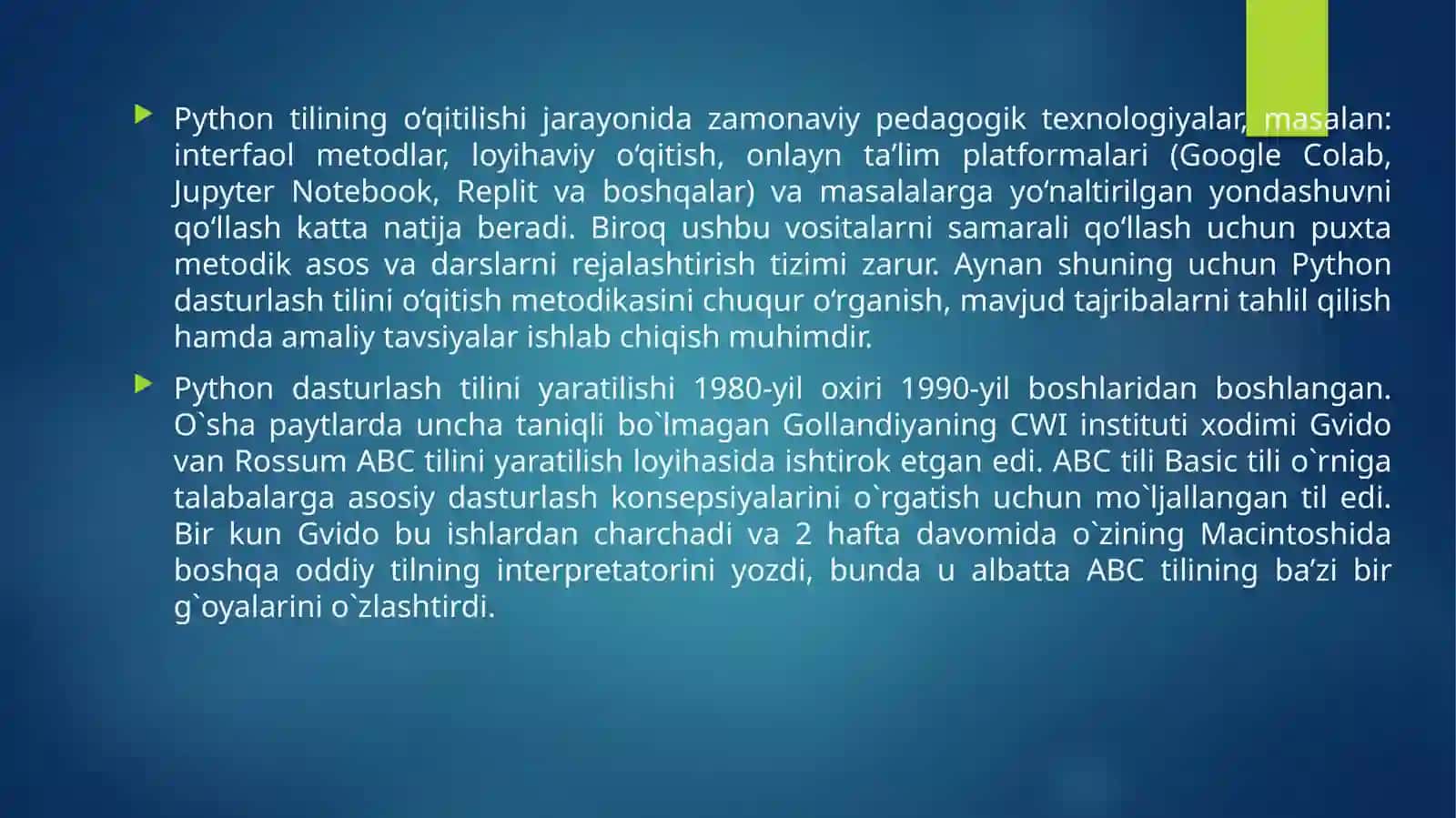 PYTHON DASTURLASH TILINI O’QITISH METODIKASI 4