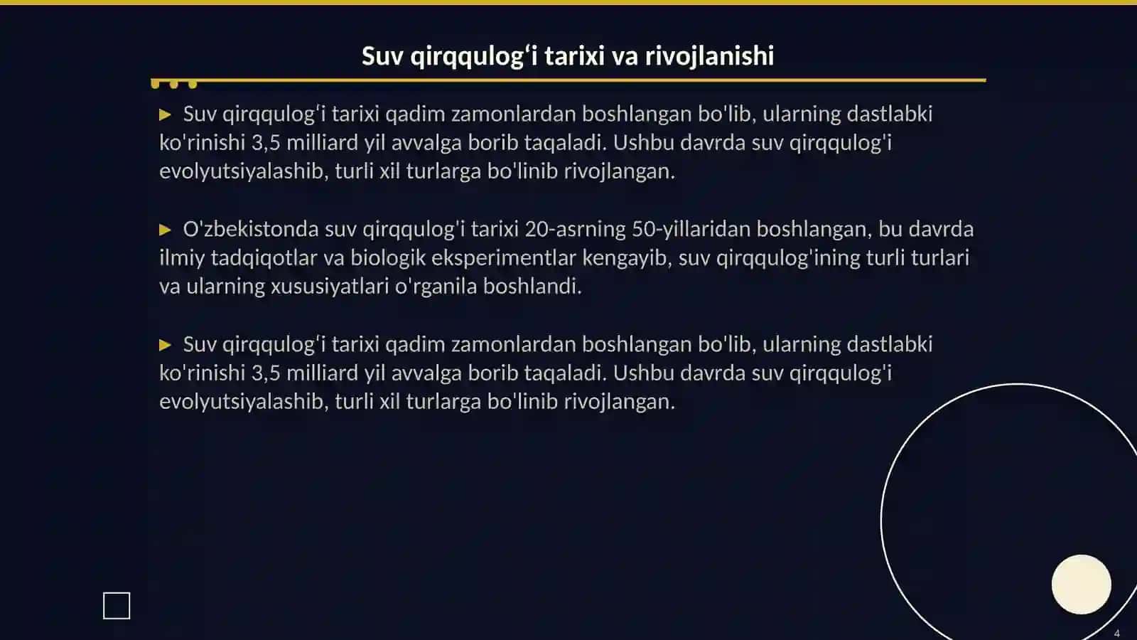 Suv qirqqulogʻi haqida umumiy tushuncha, tarqalishi va taraqqiyoti 4