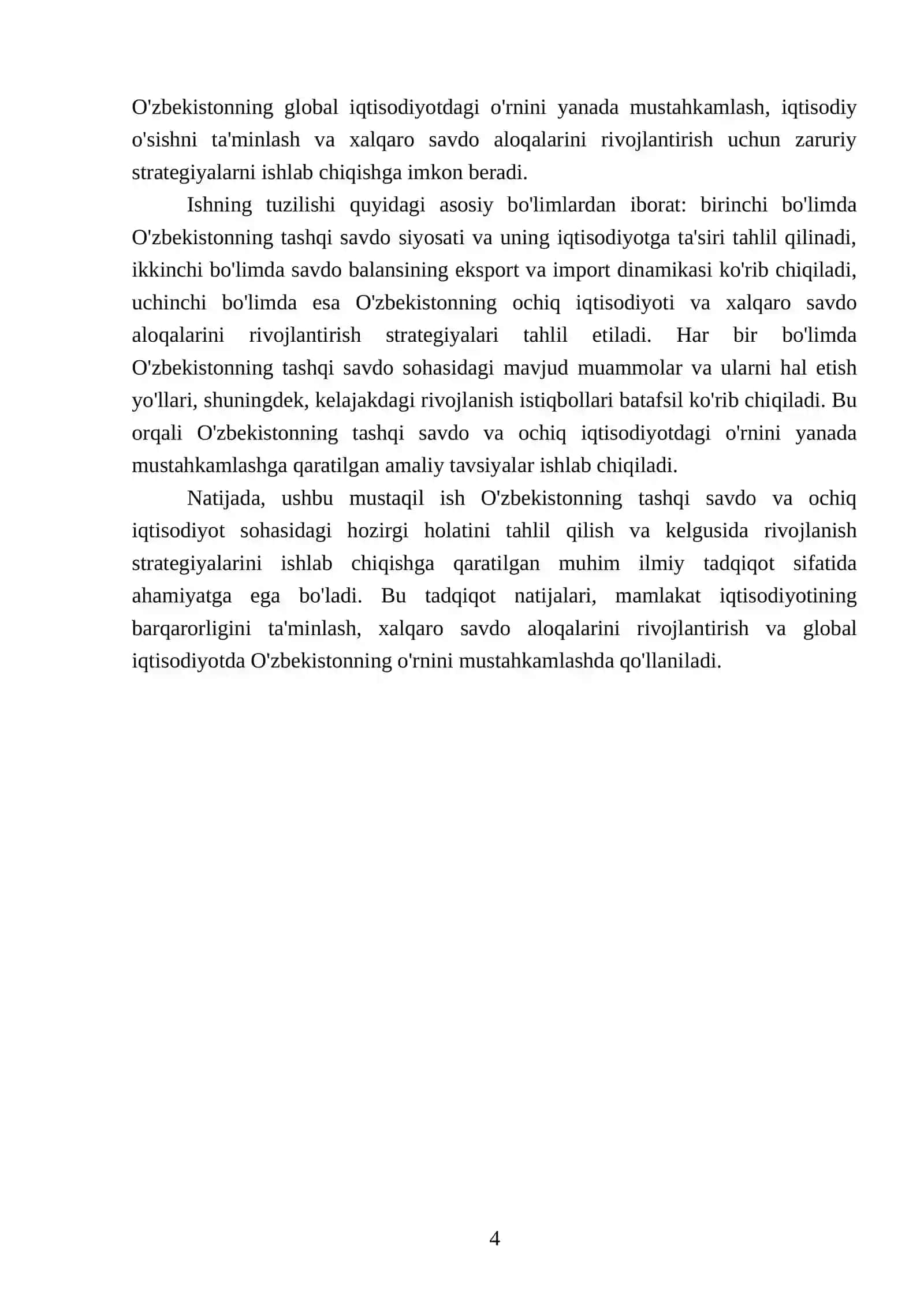 Tashqi savdo va ochiq iqtisodiyot. Ozbekistonning savdo balansini tahlil qilish 4
