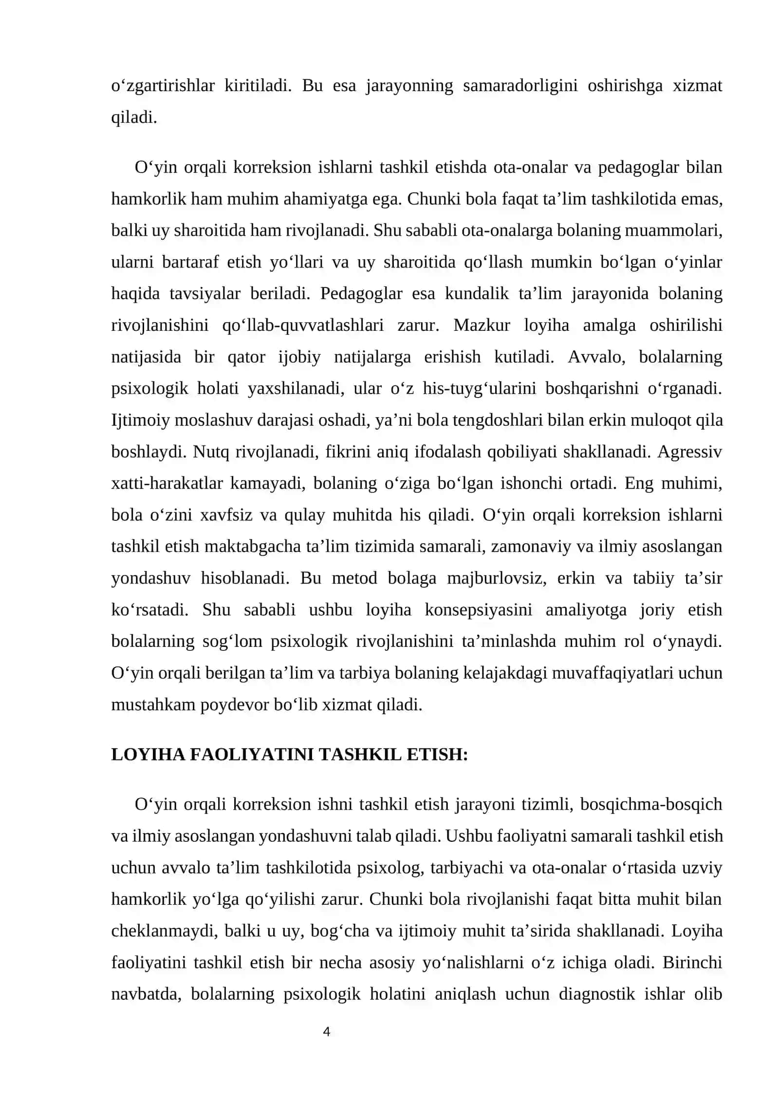 Loyiha “O‘yin orqali korreksion ishni tashkil etish” 4