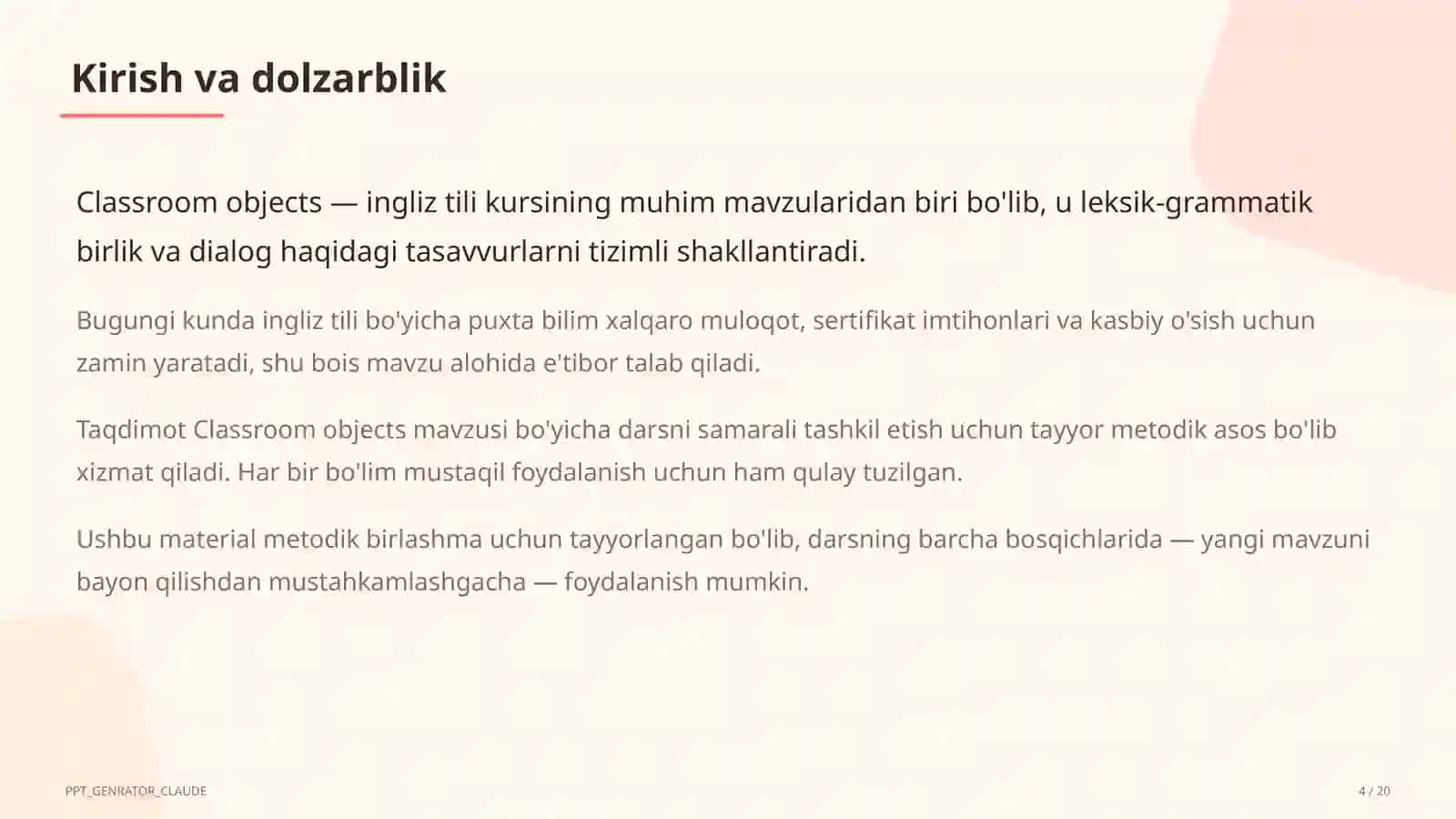 2-sinf Classroom objects 4