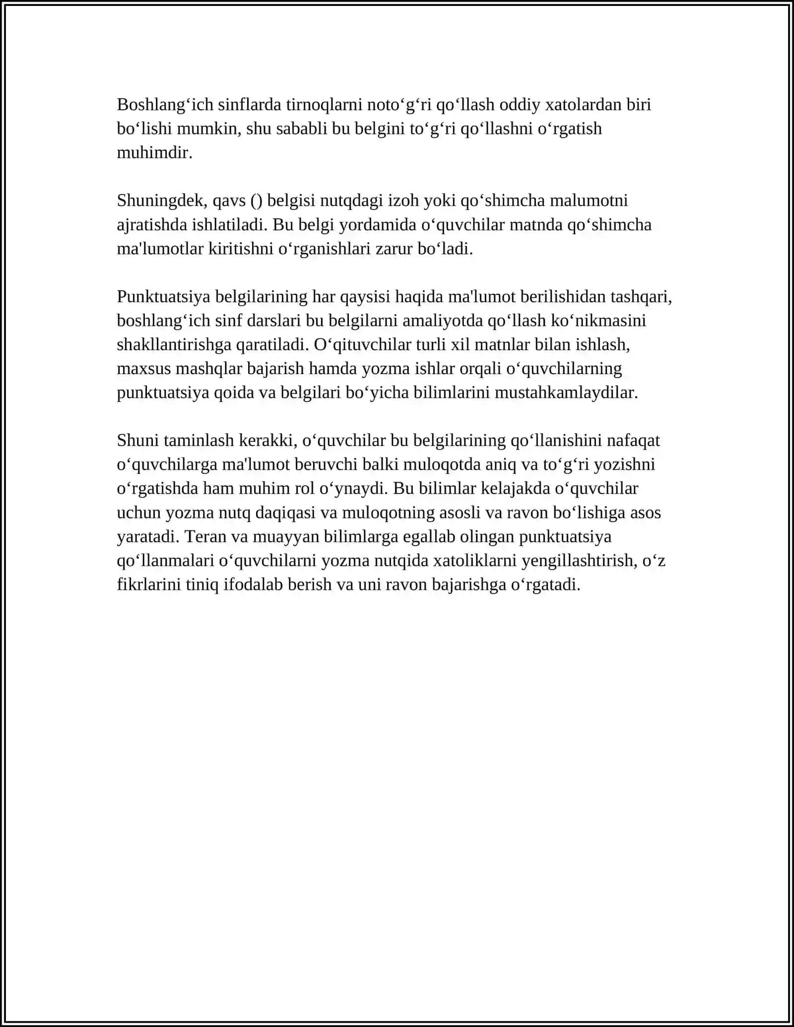 BOSHLANG‘ICH SINFLARDA PUNKTUATSIYA ELEMENTLARI VA ORFOGRAFIYANI O‘RGANISH METODIKASI 4