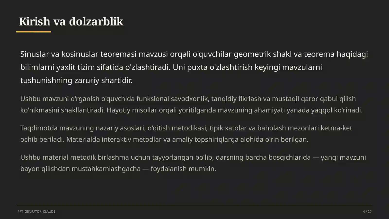 Sinuslar va kosinuslar teoremasi (9-sinf) 4