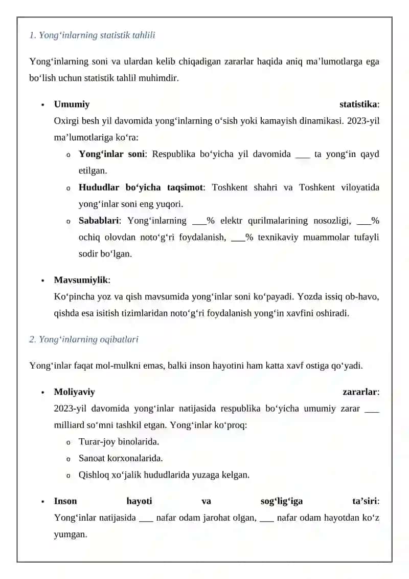 Respublika bo’yicha yong’inlar sodir bo’lishi va ulardan ko’riladigan zararlar to’g’risida statistik ma’lumotlar 4