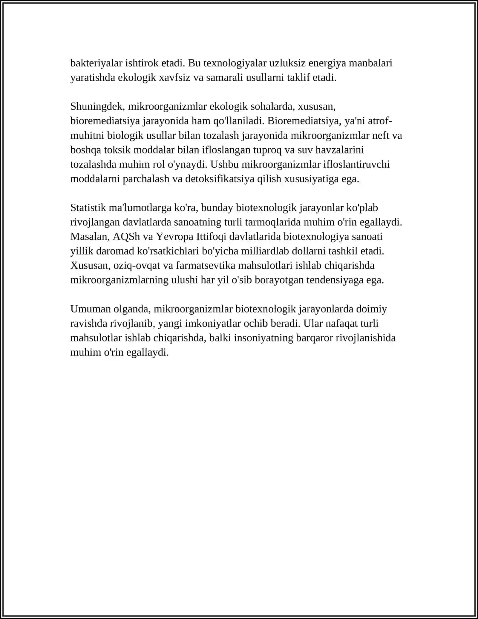 MIKROORGANIZMLAR BIOTEXNOLOGIK JARAYONLARDA FOYDALANISH 4