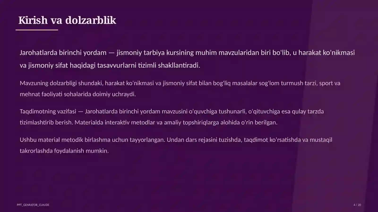 Jarohatlarda birinchi yordam (9-sinf) 4