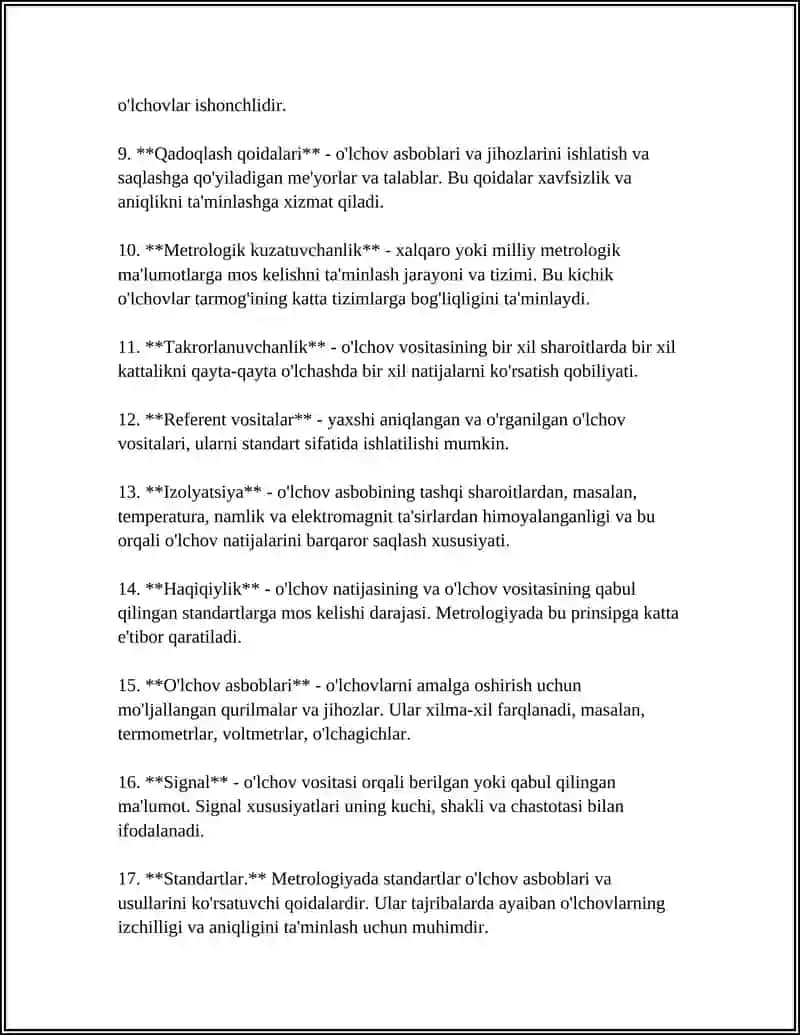 METROLOGIYA SOHASIDA ISHLATILADIGAN ASOSIY ATAMALAR VA TARIFLAR 4