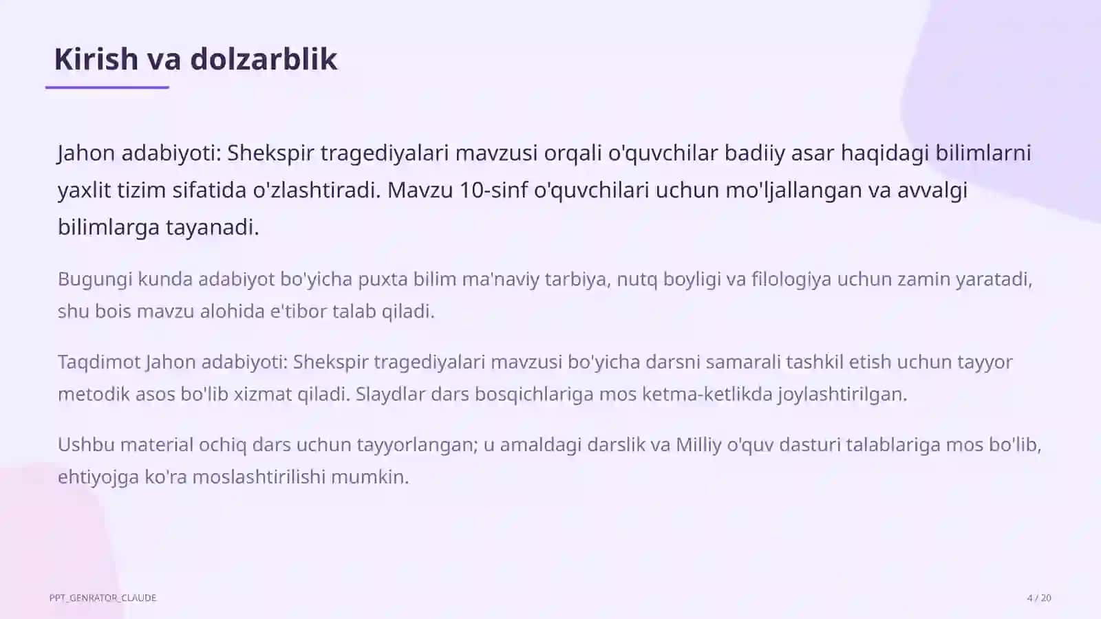 Shekspir tragediyalari (10-sinf) 4