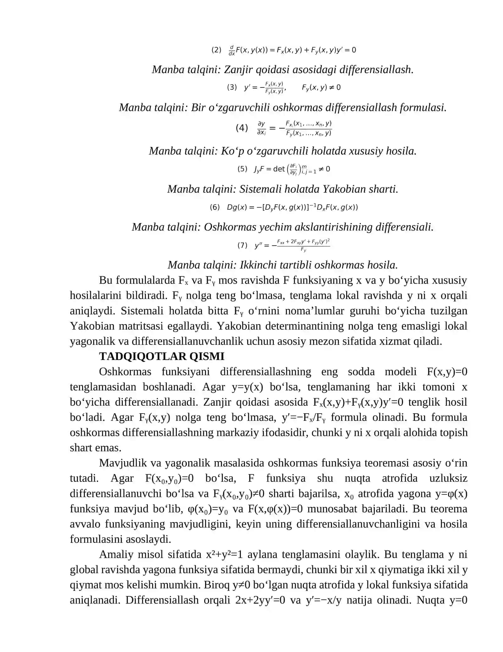 OSHKORMAS FUNKSIYANI DIFFERENSIALLASH: NAZARIY ASOSLAR, FORMULALAR VA AMALIY TALQIN 4