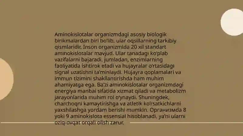 Aminokislota, nukleotid va ularning metabolizmi bilan bogʻliq molekulalar 4
