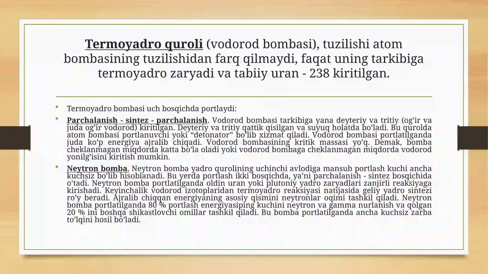 Ommaviy qirg’inqurollarining tasnifi. Jabrlanish o’choqlarining tibbiy taktiktavsifi. Yo’qotishlar. Yadroviy qurol. Trotilekvivalenti. Yadroviy portlashomillari 4
