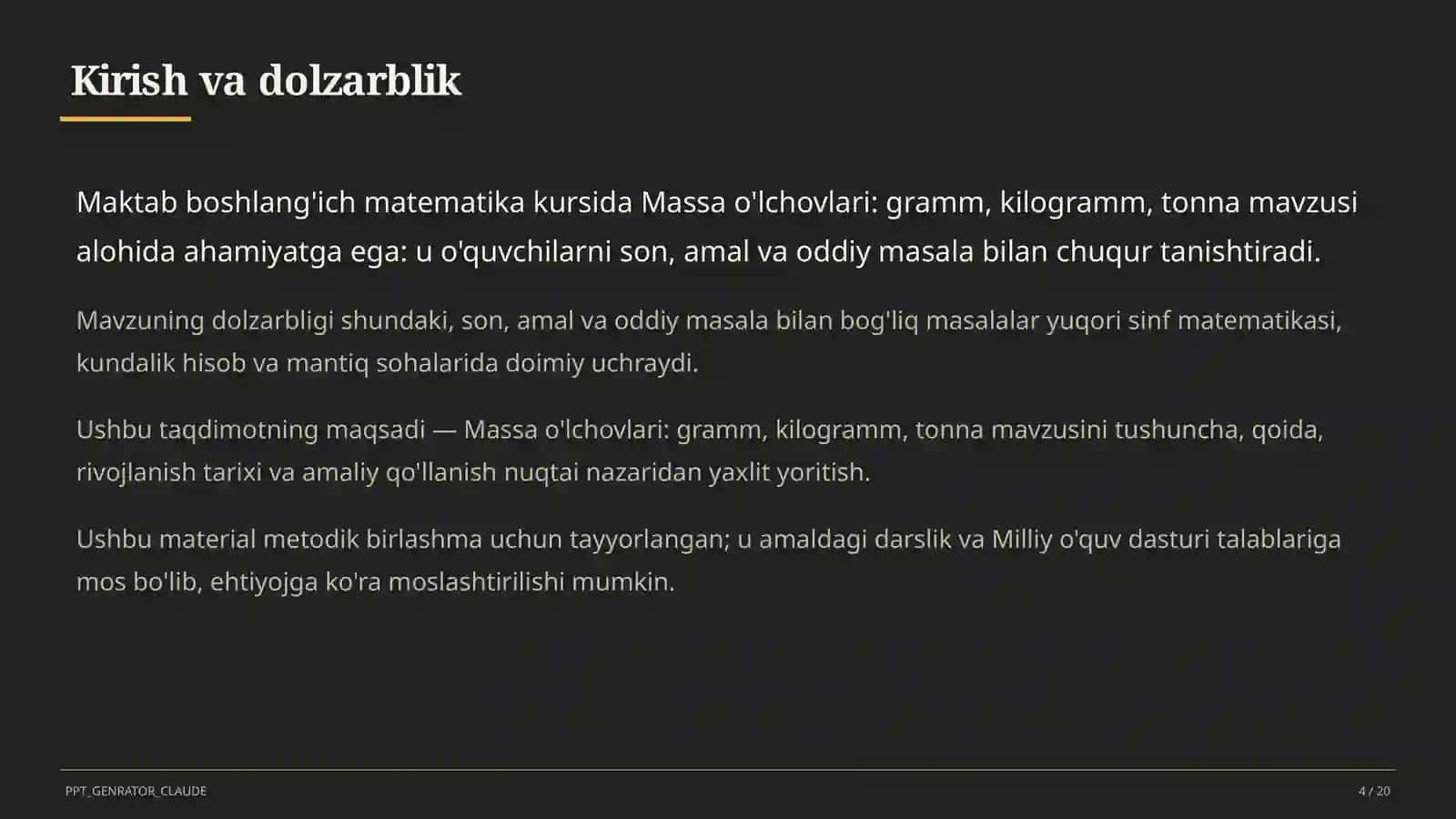 Matematika (1–4) — metodik birlashma uchun 4
