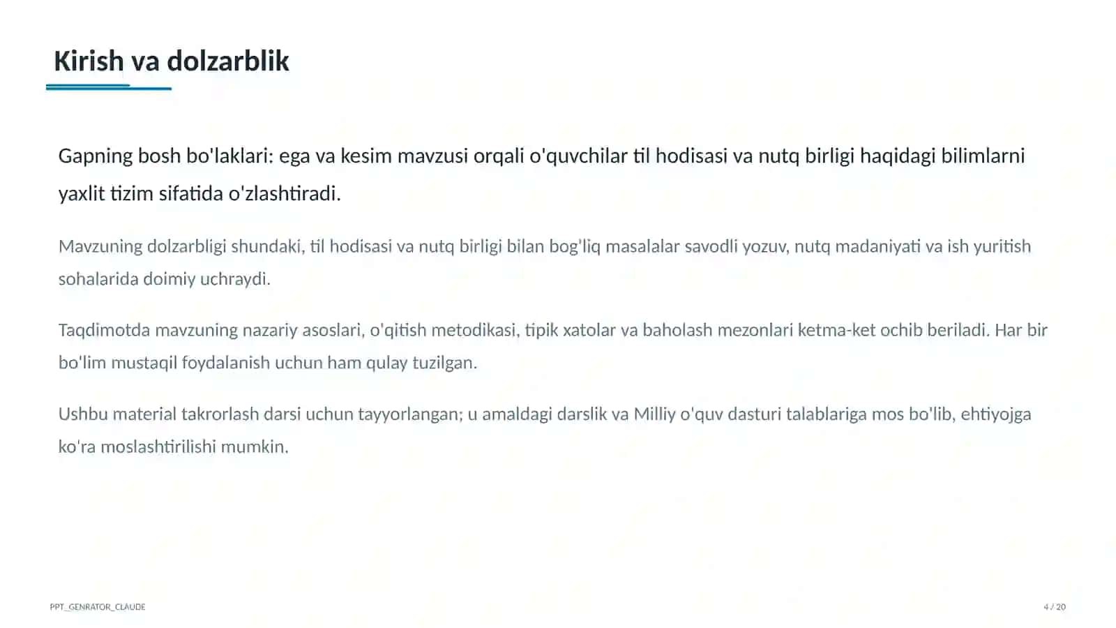 Gapning bosh bo'laklari: ega va kesim (8-sinf) 4