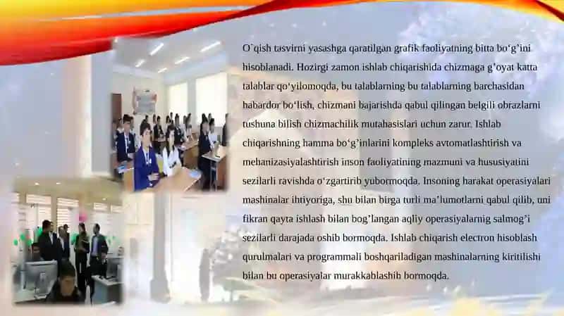 Grafikani tashkil etuvchilar asosida ta`lim oluvchilarning mustaqil faoliyatini yo`lga qo`yish 4