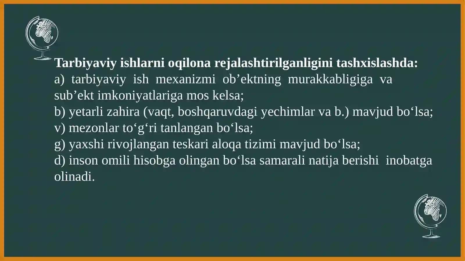 PEDAGOGIK DIAGNOSTIKA ASOSIDA UZLUKSIZ TA’LIMDA TARBIYAVIY ISHLARNI REJALASHTIRISH 4
