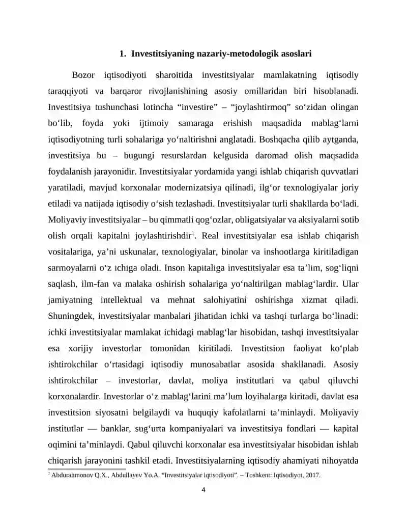 Investitsiyalash maqsadlari va vazifalari 4