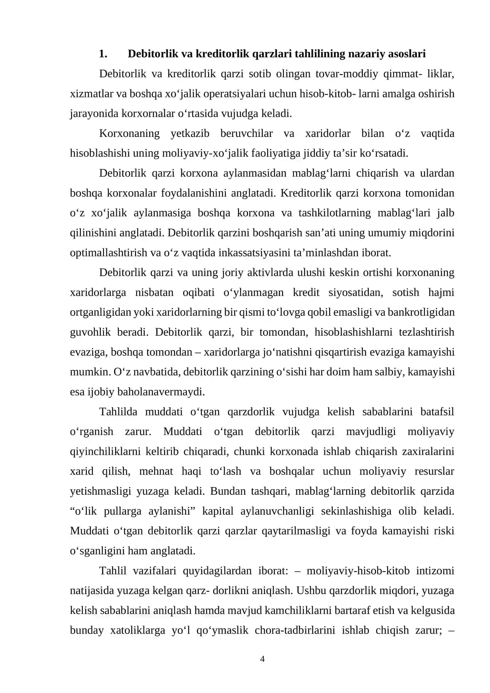 Debitorlik va kreditorlik qarzlarining umumiy hajmini tahlili 4