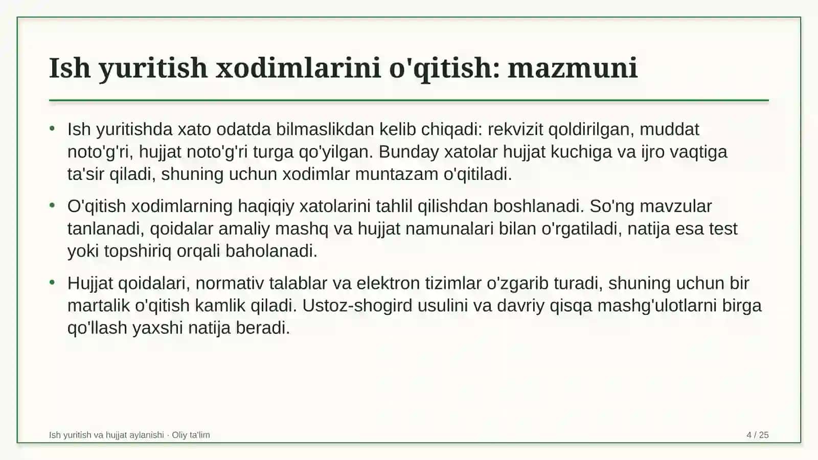 dorixonalarda ish yuritish xodimlarini o'qitish 2839 4