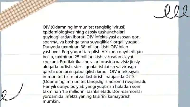 Odamlar imun tanqisligi virusi(OIV) epidimiologiyasi va profilaktikasi xususiyatlari 4