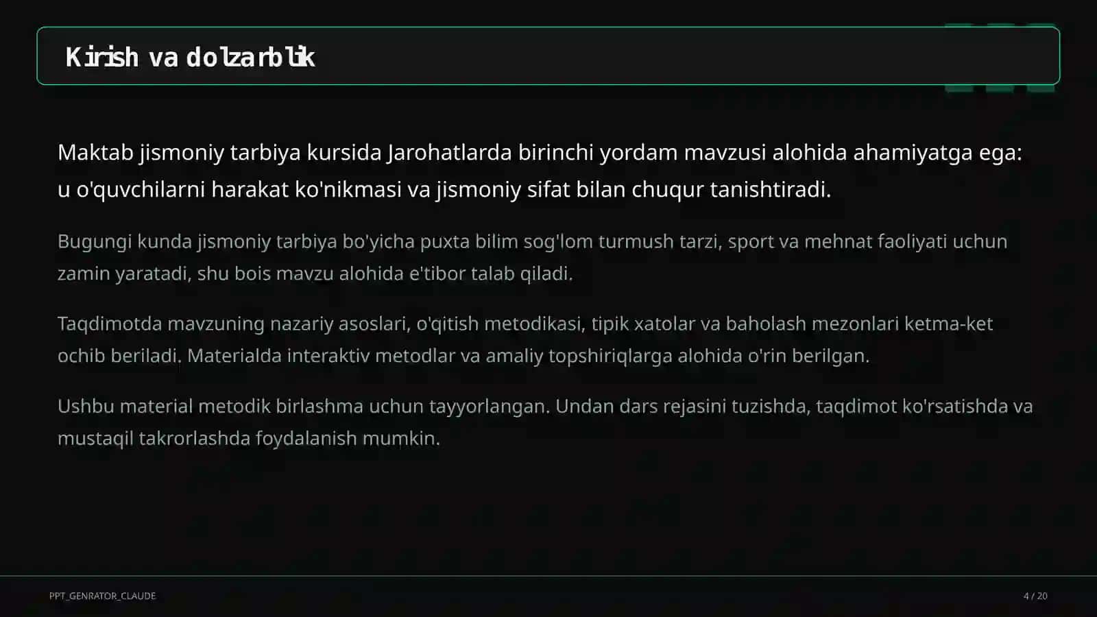 Jarohatlarda birinchi yordam (9-sinf) 4