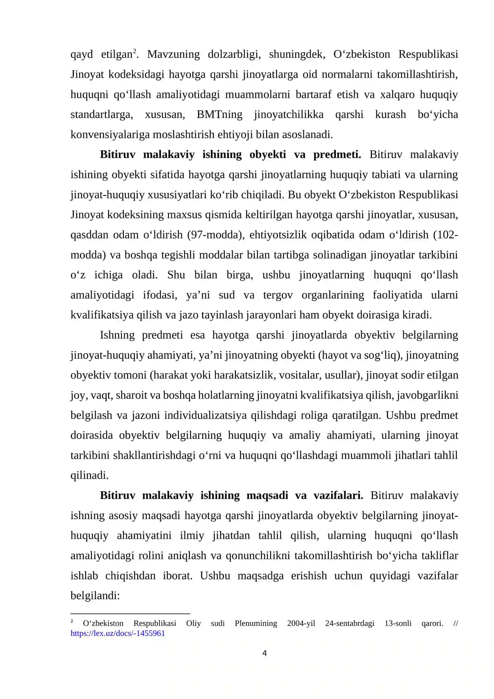 HАYОTGА QАRSHI JINОYАTLАRDА ОBYEKTIV BELGILАRNING JINОYАT-HUQUQIY АHАMIYАTI 4