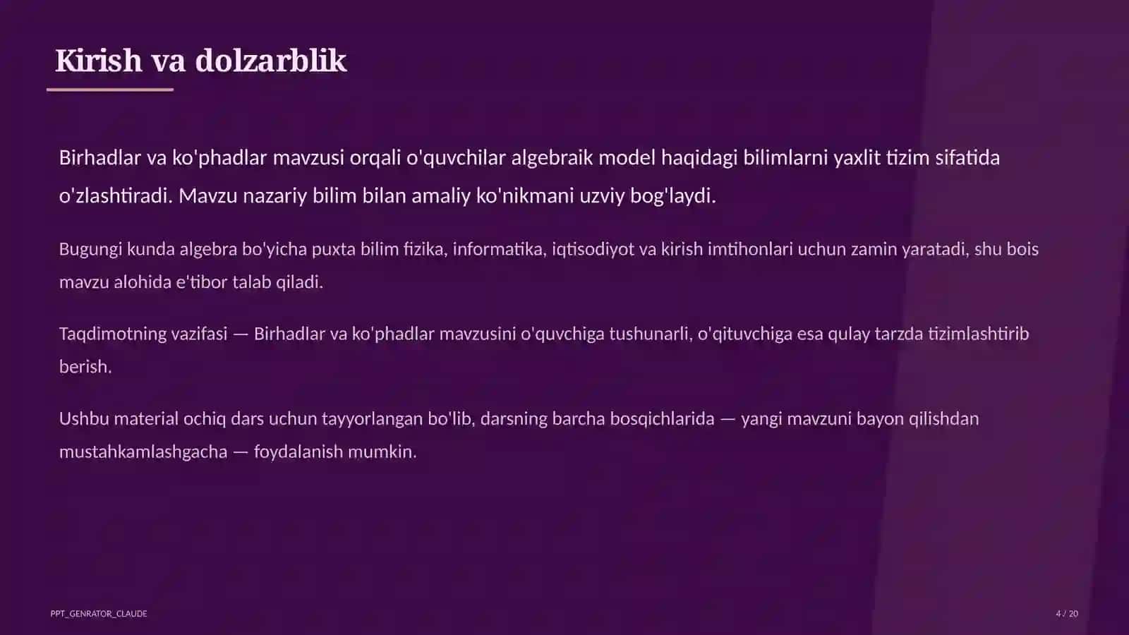 Birhadlar va ko'phadlar (7-sinf) 4