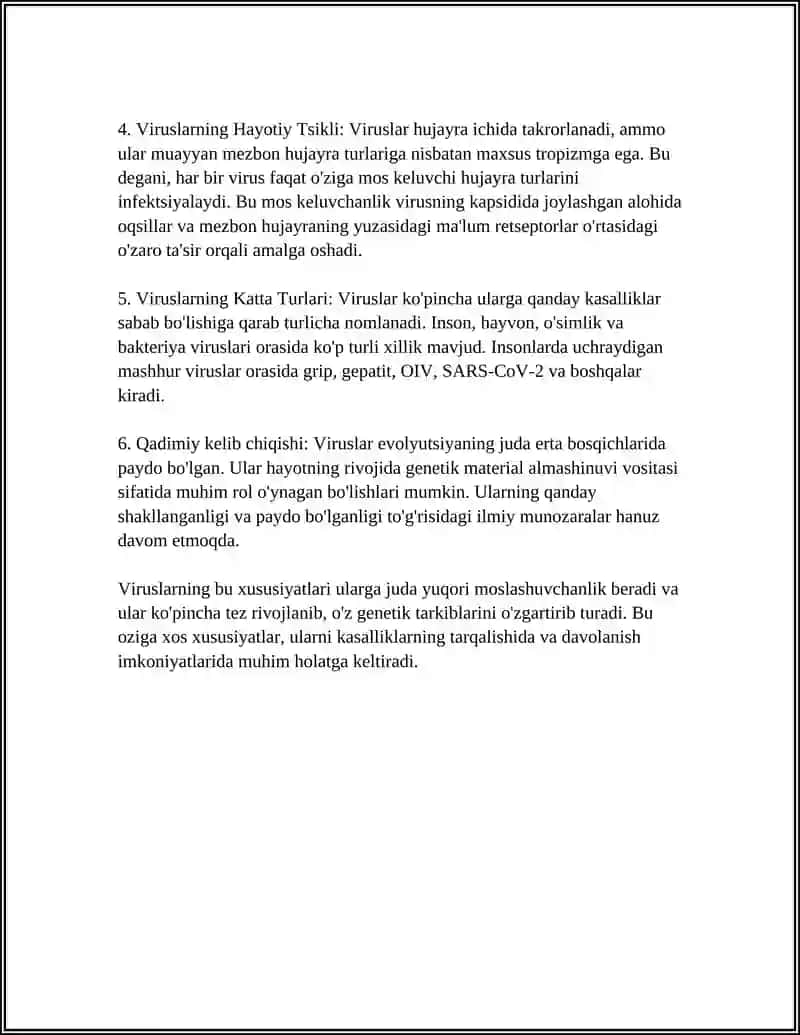 Mavzu: VIRUSLAR. ULARNING O'ZIGA XOS UMUMIY TUZILISHI VA FARQLARI 4