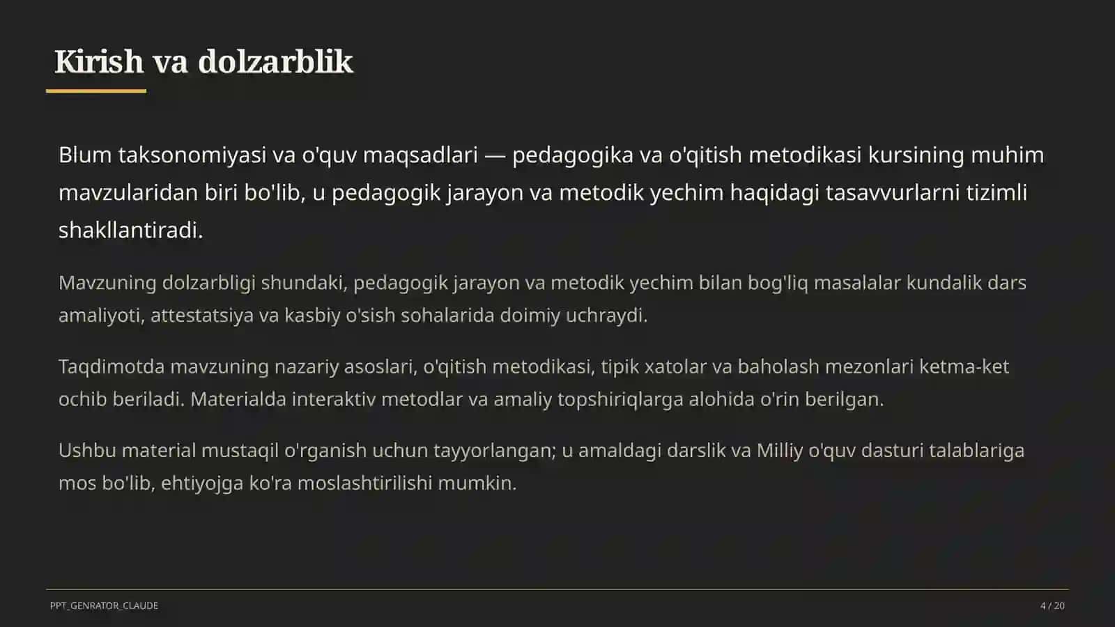 Blum taksonomiyasi va o'quv maqsadlari 4