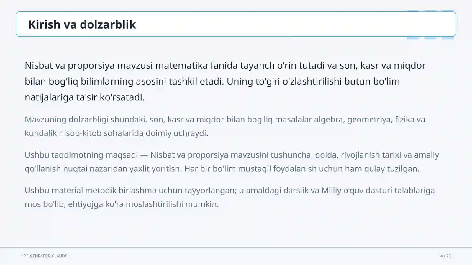 Nisbat va proporsiya (6-sinf) matematika 4