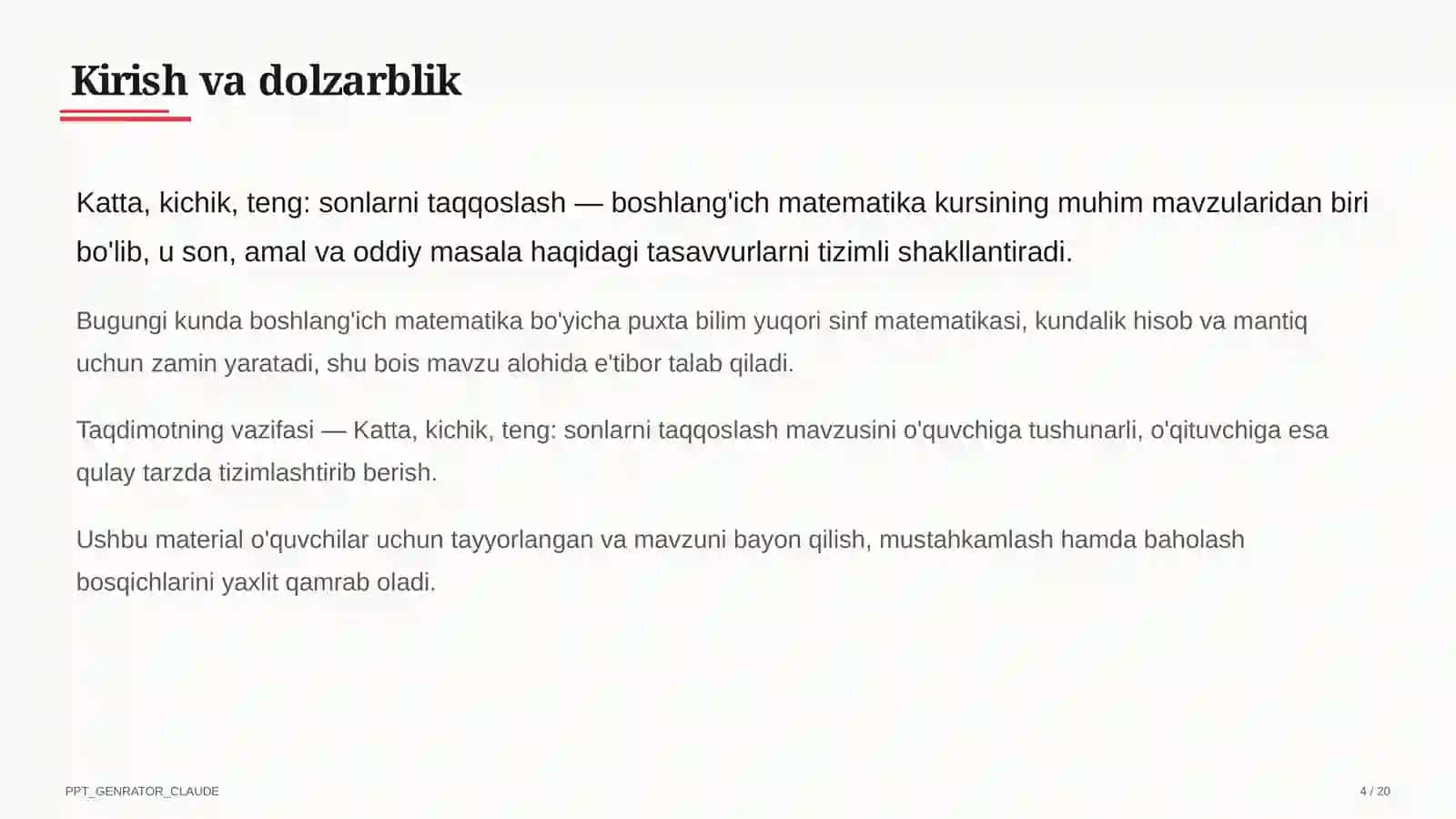 Katta, kichik, teng: sonlarni taqqoslash (1-sinf) 4