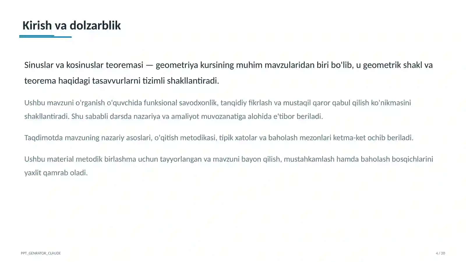 Sinuslar va kosinuslar teoremasi (9-sinf) 4