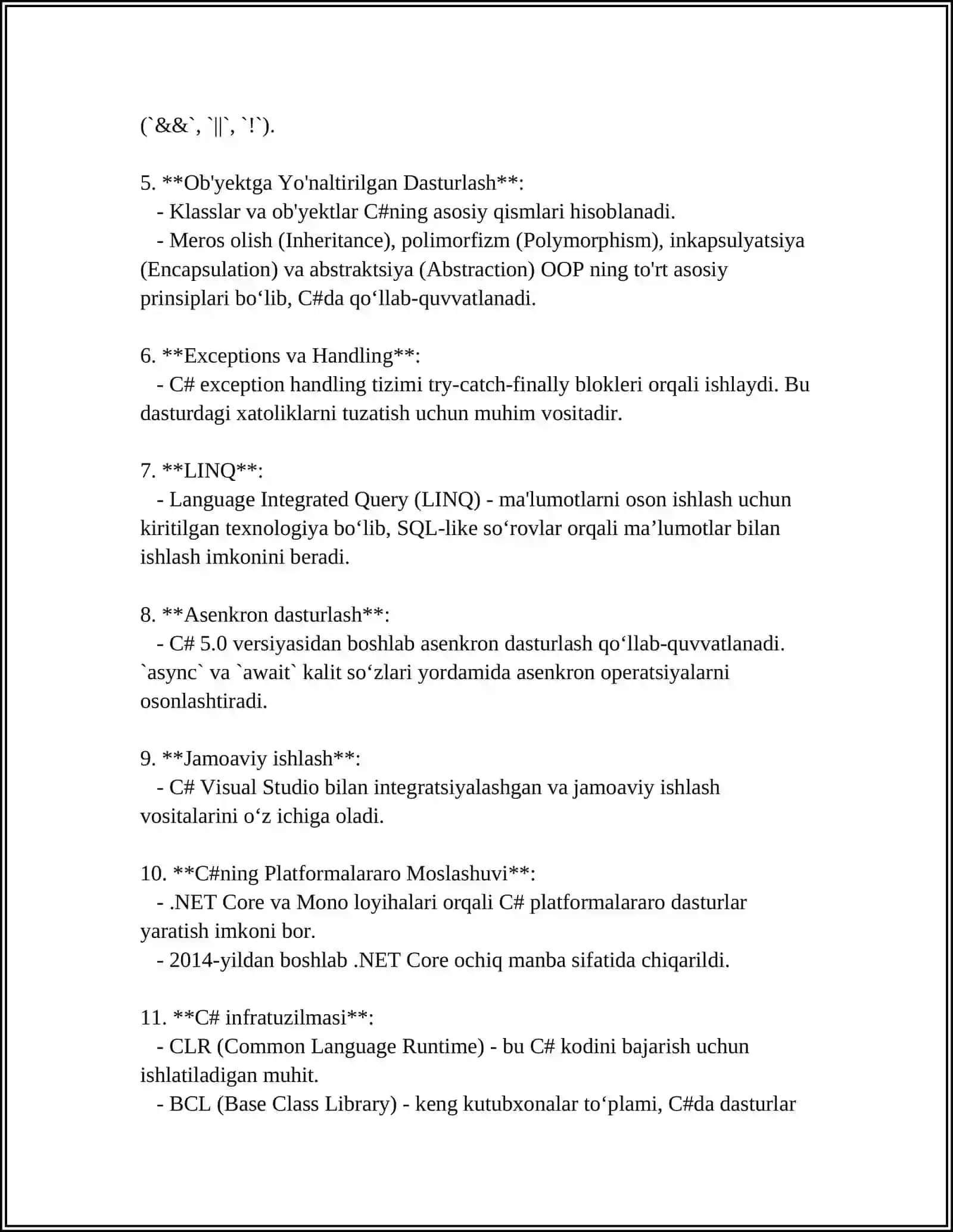 C# VA BOSHQA TILLARDA (PASKAL C++) MODULLI DASTURLASH (4 BET) 4