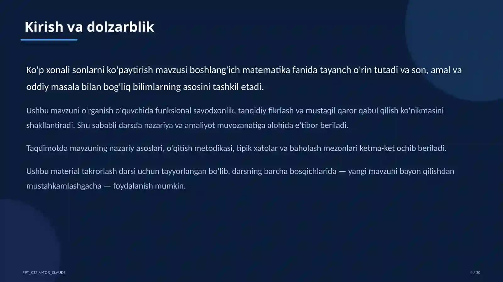 Ko'p xonali sonlarni ko'paytirish (4-sinf) 4