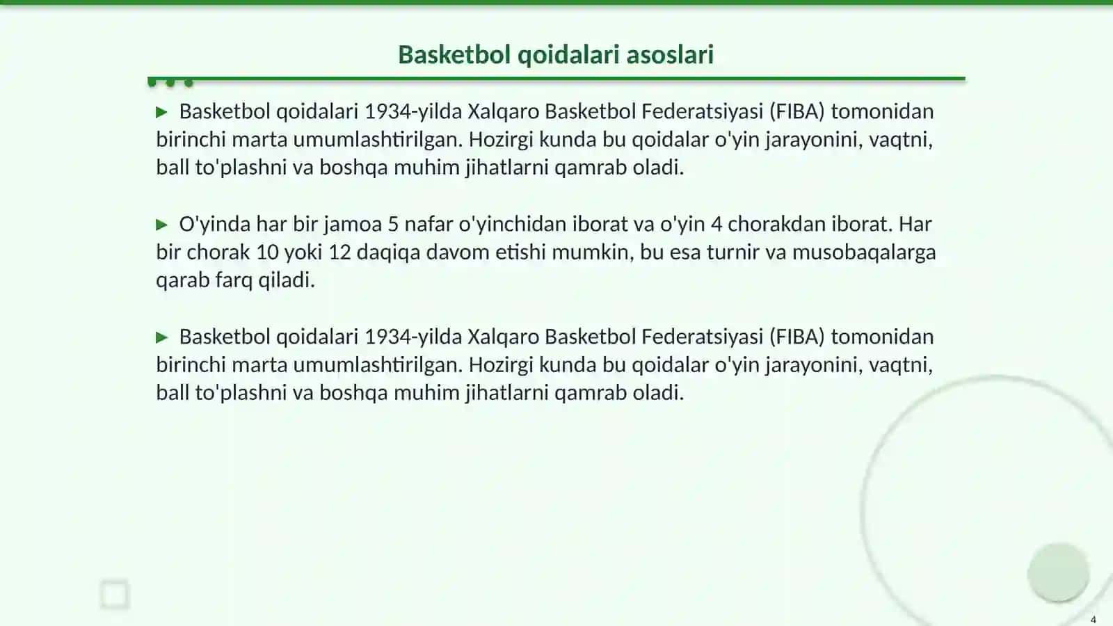 Basketbol uyini qoidalari va hakamlik haqida 4
