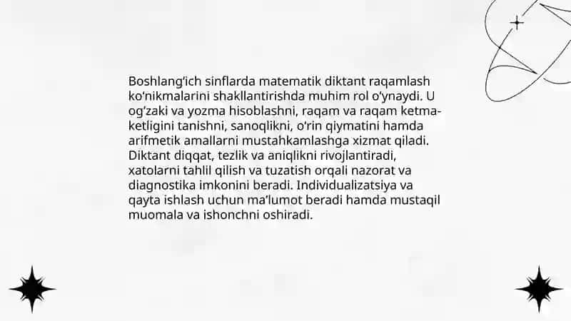 Matematik diktantning raqamlashga oʻrgatishning oʻrni 4